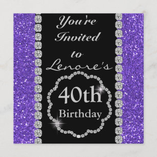 40th Purple BLING Birthday Party Invitation