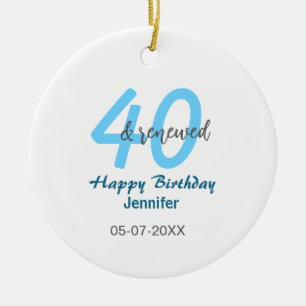 40th & renewed birthday name date blue bold number ceramic tree decoration