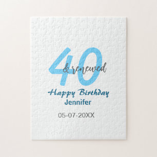 40th & renewed birthday name date blue bold number jigsaw puzzle
