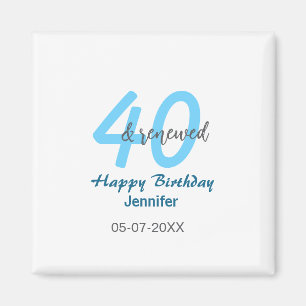 40th & renewed birthday name date blue bold number magnet