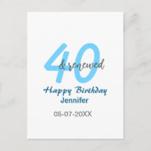 40th & renewed birthday name date blue bold number