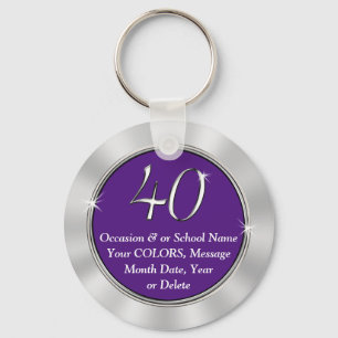 40th Reunion Gifts with YOUR TEXT and COLORS Key Ring
