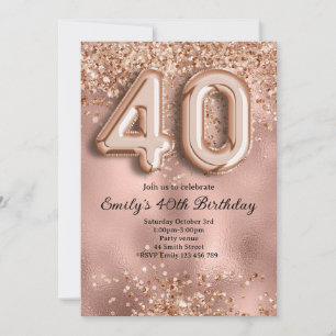 40th Rose Gold Glitter Birthday Invitation