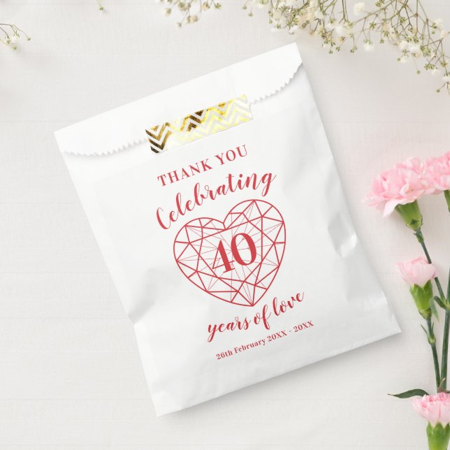 40th Ruby Anniversary 40 years personalised Favour Bags (Sealed)