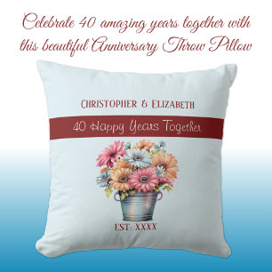 40th ruby anniversary flowers blue cushion