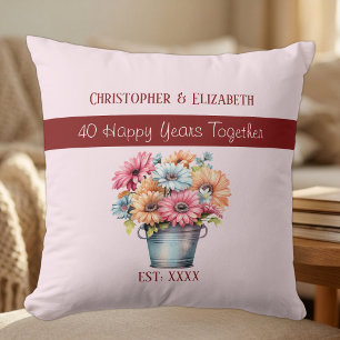 40th ruby anniversary flowers pink cushion