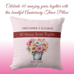 40th ruby anniversary flowers pink cushion