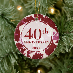 40th Ruby Anniversary Photo Personalised Ceramic Tree Decoration