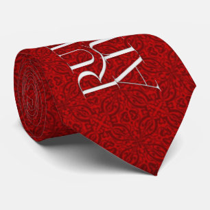40th Ruby Anniversary Rich Red Damask and Silver Tie