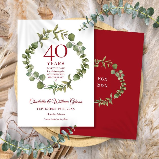 40th Ruby Anniversary Save the Date Greenery Invitation (40th Ruby Anniversary Save the Date Greenery Invitation)