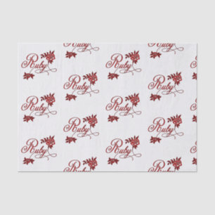 40th Ruby Anniversary Text and White Roses Tissue Paper