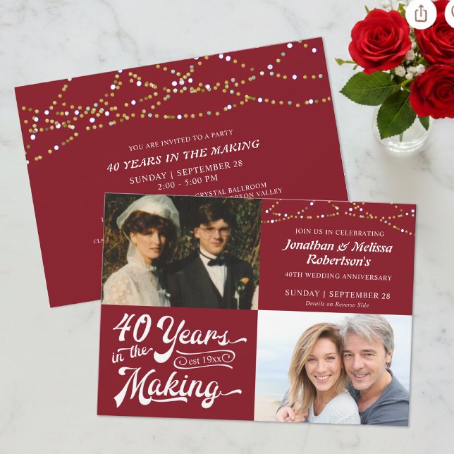 40th Ruby Anniversary Then & Now Photos Party Invitation (Creator Uploaded)