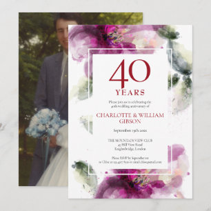 40th Ruby Anniversary Wedding Photo Lilies Floral  Invitation