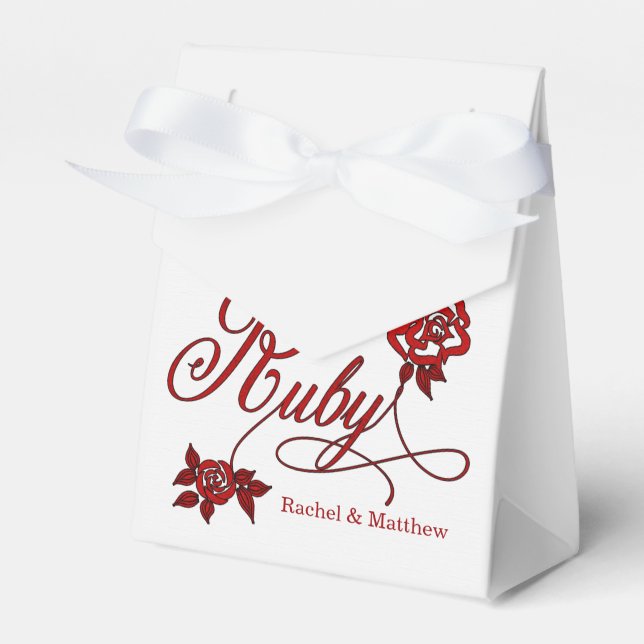 40th Ruby Anniversary with Date and Initials Favour Box (Front Side)