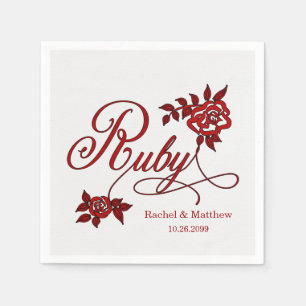 40th Ruby Anniversary with Date and Initials Napkin