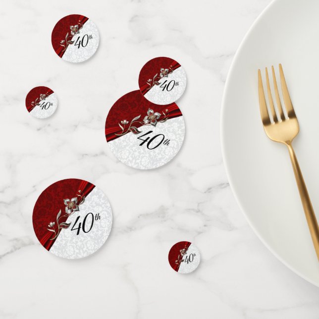 40th Ruby Floral Wedding Anniversary Confetti (Group)