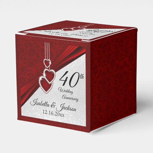 40th Ruby Red and White Glitter  Anniversary Favour Box (Front Side)