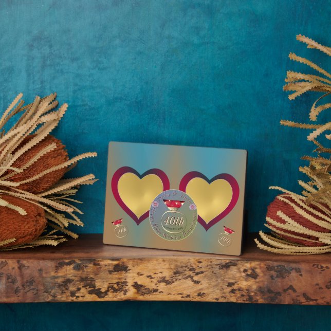 40th Ruby Wedding Anniversary 2 Heart Photos  Plaq Plaque (Side)