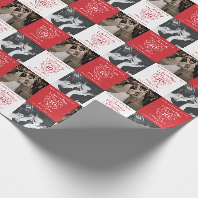 40th Ruby Wedding Anniversary 2 photos red white Wrapping Paper (Corner)