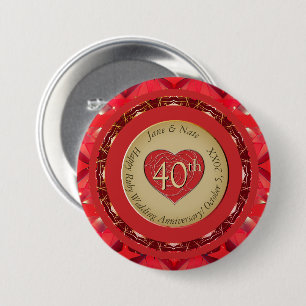 40th Ruby Wedding Anniversary 7.5 Cm Round Badge