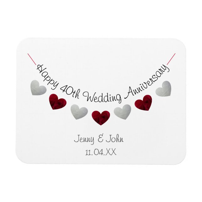 40th Ruby Wedding Anniversary bunting gift/ favor Magnet (Horizontal)