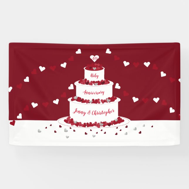 40th ruby wedding anniversary cake and bunting banner (Horizontal)