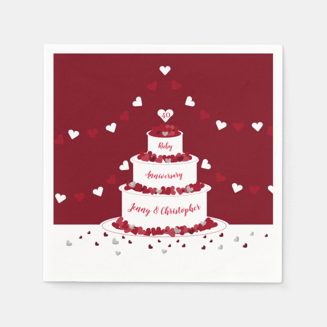 40th ruby wedding anniversary cake and bunting napkin (Front)