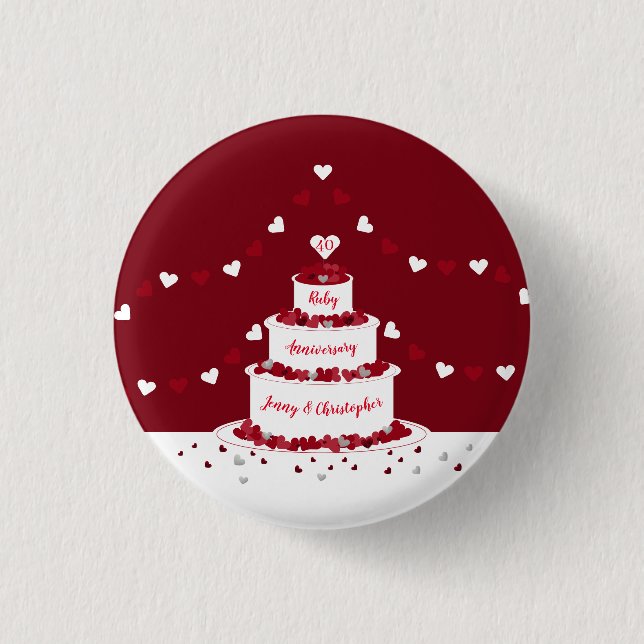 40th ruby wedding anniversary cake design 3 cm round badge (Front)