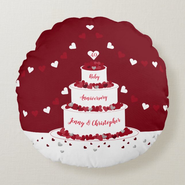 40th ruby wedding anniversary cake design round cushion (Front)