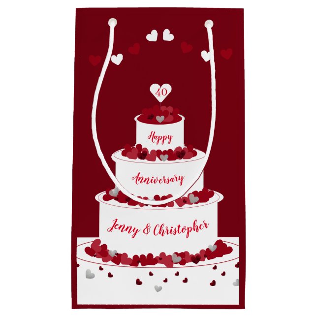 40th Ruby Wedding Anniversary cake Small Gift Bag (Front)