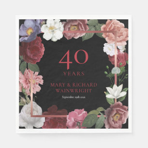 40th Ruby Wedding Anniversary Chic Rose Floral Napkin