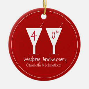40th Ruby Wedding Anniversary cocktail design Ceramic Tree Decoration