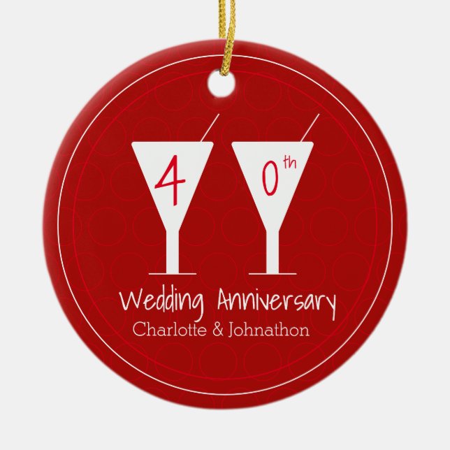40th Ruby Wedding Anniversary cocktail design Ceramic Tree Decoration (Front)
