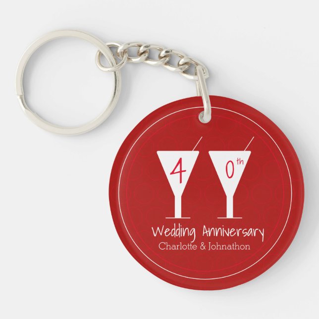 40th Ruby Wedding Anniversary cocktail design Key Ring (Front)