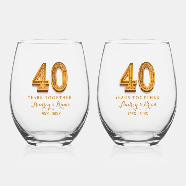 40th Ruby Wedding Anniversary Custom Wine Glass (Front)