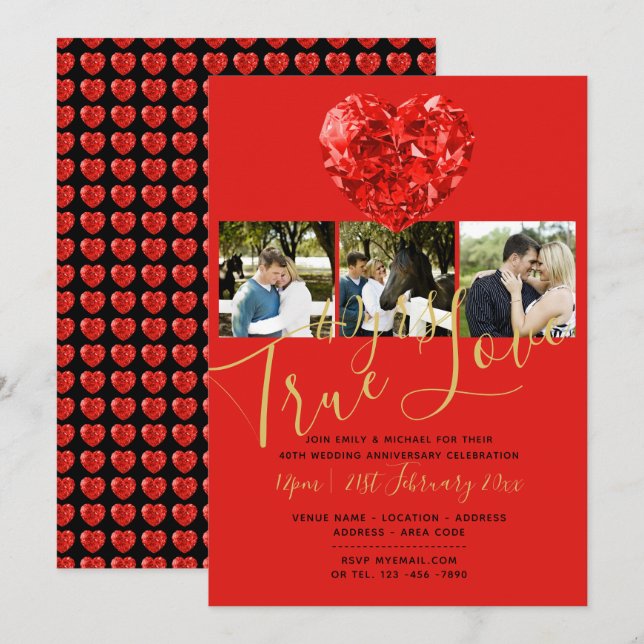 40th RUBY Wedding Anniversary DIAMOND PHOTO Invite (Front/Back)