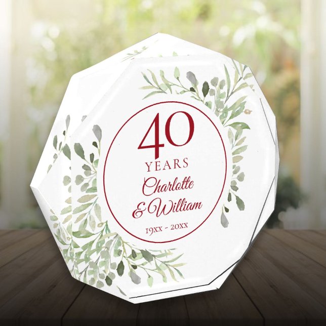 40th Ruby Wedding Anniversary Elegant Greenery  Photo Block (40th Ruby Wedding Anniversary Elegant Greenery Photo Block)