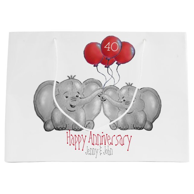 40th ruby wedding anniversary elephant large gift bag (Front)