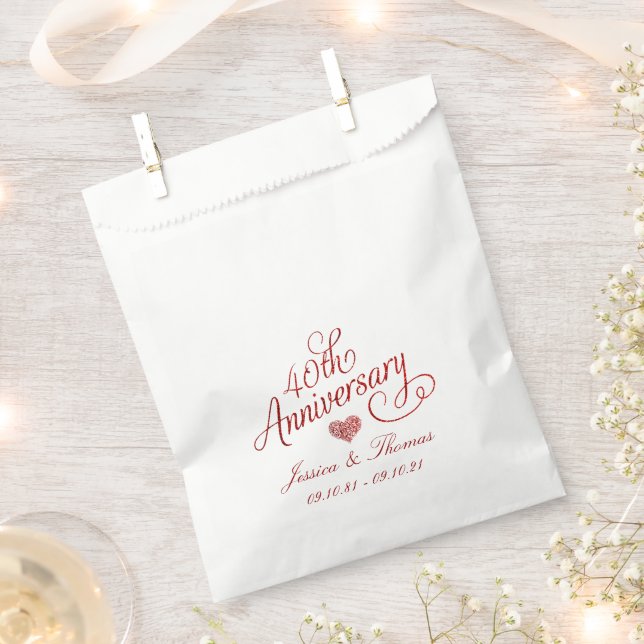 40th Ruby Wedding Anniversary Favour Bags (Clipped)