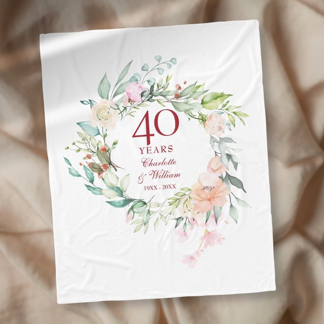40th Ruby Wedding Anniversary Floral Garland Fleece Blanket (40th Ruby Wedding Anniversary Floral Garland Fleece Blanket)