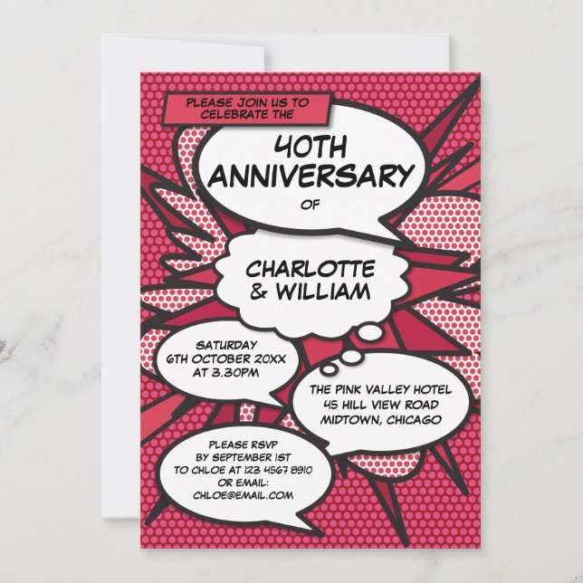 40th Ruby Wedding Anniversary Fun Comic Book Invitation (Front)
