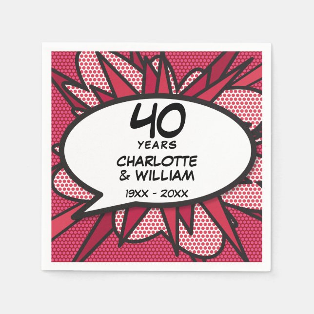 40th Ruby Wedding Anniversary Fun Retro Comic Book Napkin (Front)