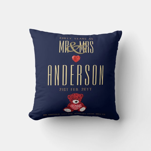 40th RUBY Wedding Anniversary Gift Personalised 3 Cushion (Front)
