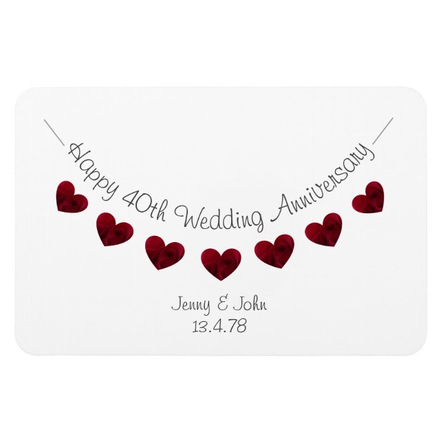 40th ruby wedding anniversary heart bunting magnet (Horizontal)