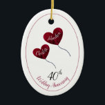 40th ruby wedding anniversary husband & wife gift ceramic tree decoration<br><div class="desc">Personalised 40th ruby wedding anniversary gift ornament for a husband and wife or mum and dad celebrating forty wonderful years of marriage. The design shows 2 red rose heart balloons with the names of the special couple. The names shown and anniversary number shown can be customised as desired by pressing...</div>