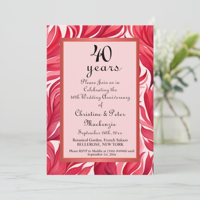 40th Ruby Wedding Anniversary  Invitation (Standing Front)