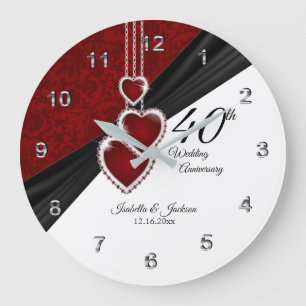 40th Ruby Wedding Anniversary Keepsake on White Large Clock