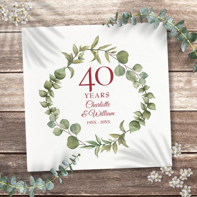 40th Ruby Wedding Anniversary Modern Greenery Napkin (40th Ruby Wedding Anniversary Modern Greenery Napkins)