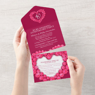 40th ruby wedding anniversary no envelope heart all in one invitation