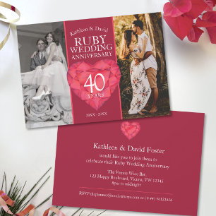 40th ruby wedding anniversary now then photo invitation